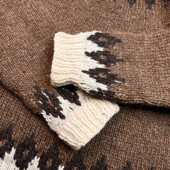 Vintage Chunky Wool Fair Isle Sweater Brown / Cream - Size Small Men’s - Picture 6 of 8
